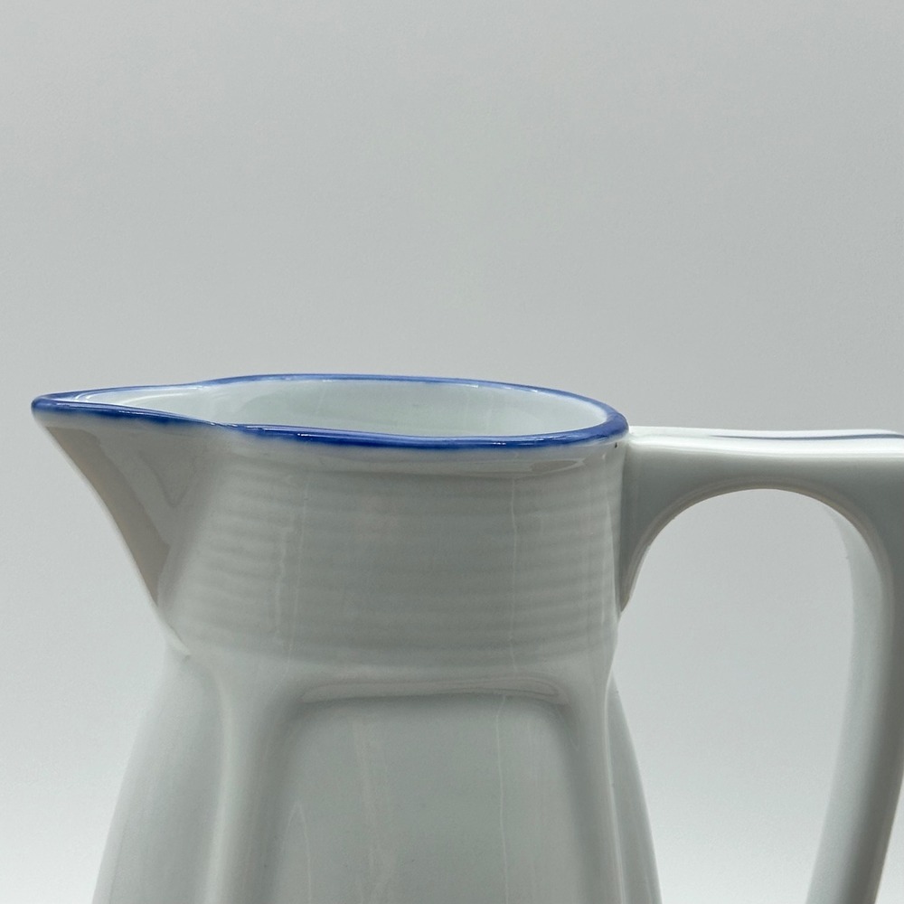 Vintage Ceramic 5.5" Tall Creamer Pitcher with Blue Striping - Picture 4 of 5